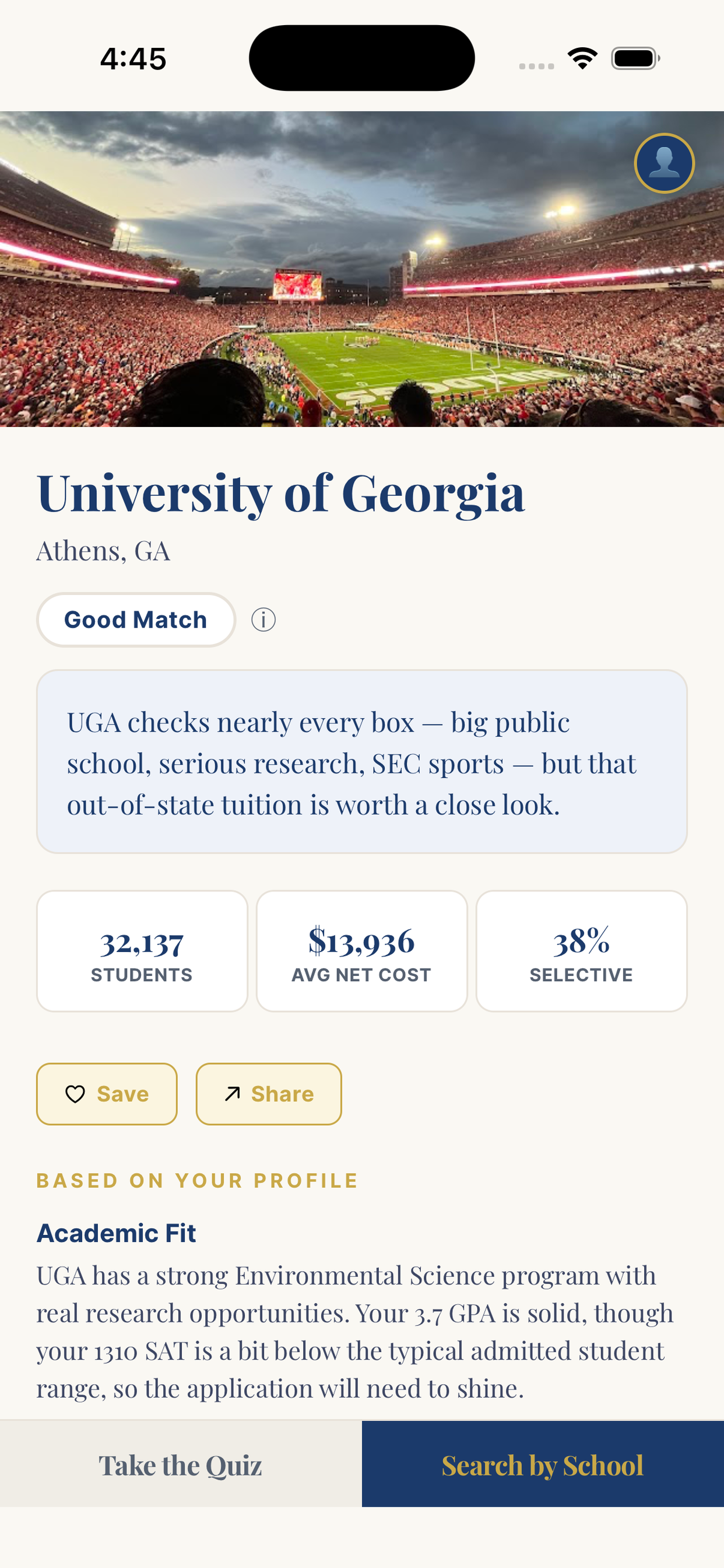 School detail page